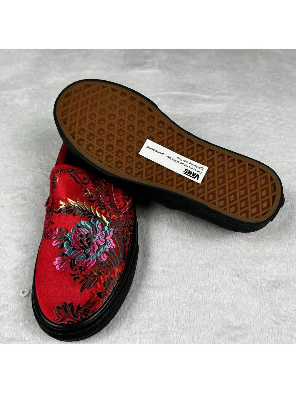 Vans Festival Satin Red/Black Classic Slip On Size Mens 3.5 Womens 5.0 New